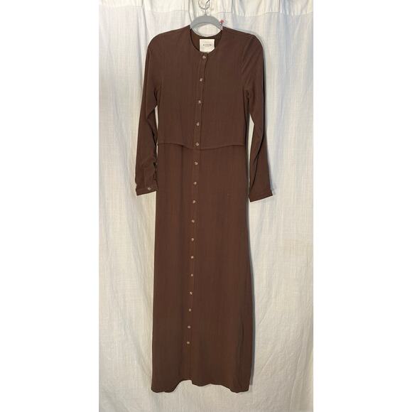 Veiled Collection Linen Cotton Brown Maxi Dress Modest Long Sleeve Size XXS Tall - Picture 1 of 16